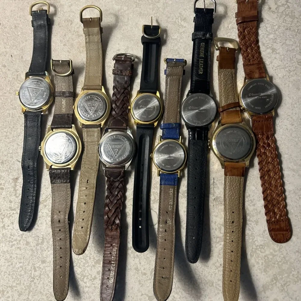 Vintage Guess Watch Lot of 9 Guess Womens Leather Bands Working New Batteries